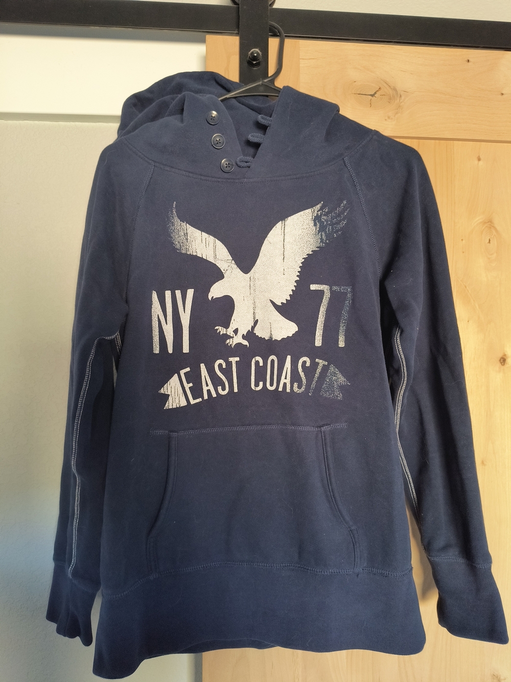 American Eagle Outfitters Navy Crewneck Hoodie with White Eagle Graphic